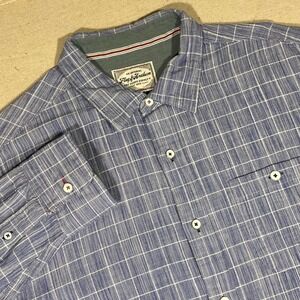 Flag & Anthem Mens Blue Plaid Long Sleeve Button Down Shirt Size L